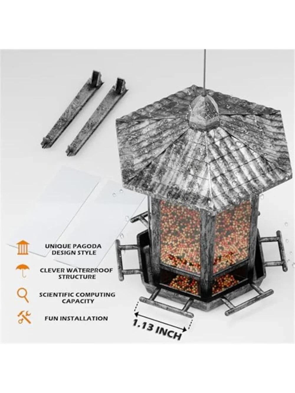New 2 Pack Bird Feeders for Outdoor, Retro Pagoda Design Fun Installation